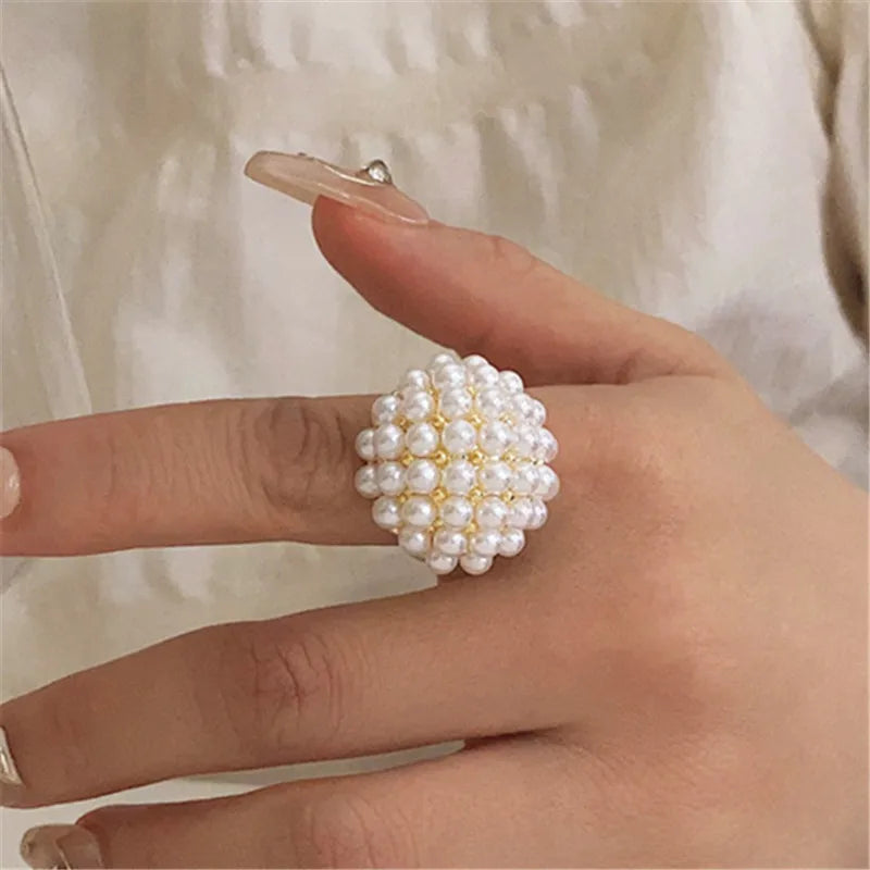 XIALUOKE Fashion Metal Mushroom Hairstyle Pearl Rings For Women Ladies Travel Party Wedding Jewelry Accessories