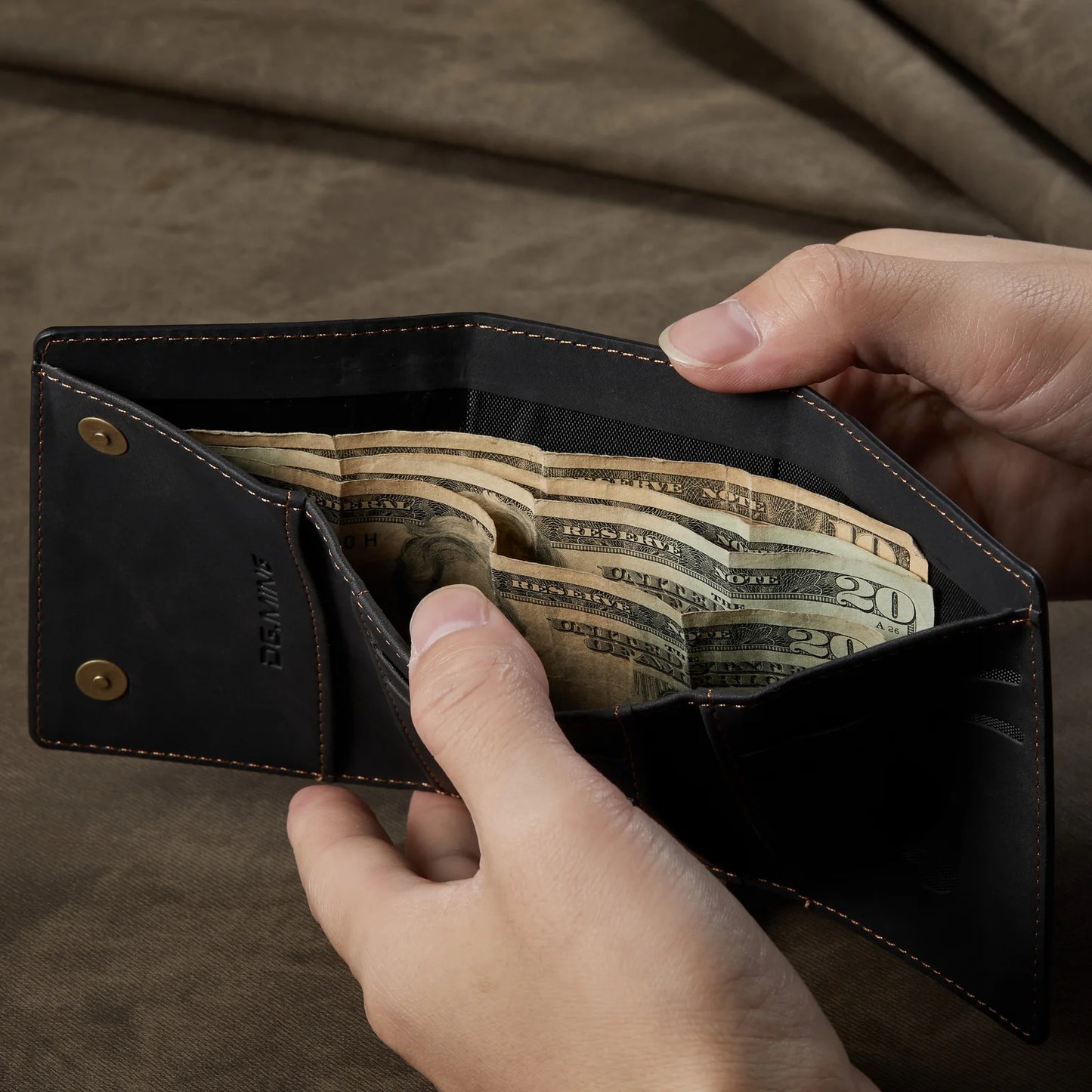 (With Large Bill Room)Fashion Short Leather Wallet Men's Coin Cash Cards Holder Purse Foldable Wallet Women's  Mini Slim Handbag