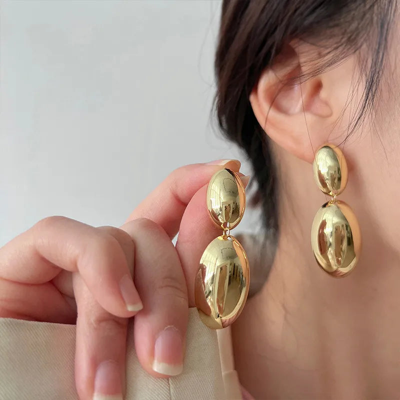 Brand NewExaggerated Large Water Drop Metal Earrings Women's Retro Gold Smooth Thick Earrings Party Jewelry Gifts  2023