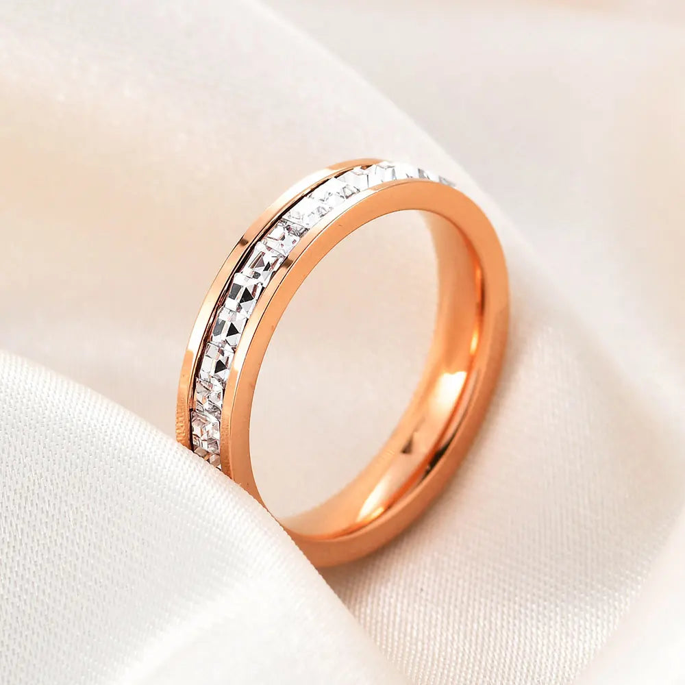 VQYSKO Square Zircon Stainless Steel Ring White Zircon Engagement Party Accessories Geometric Couple Custom Ring