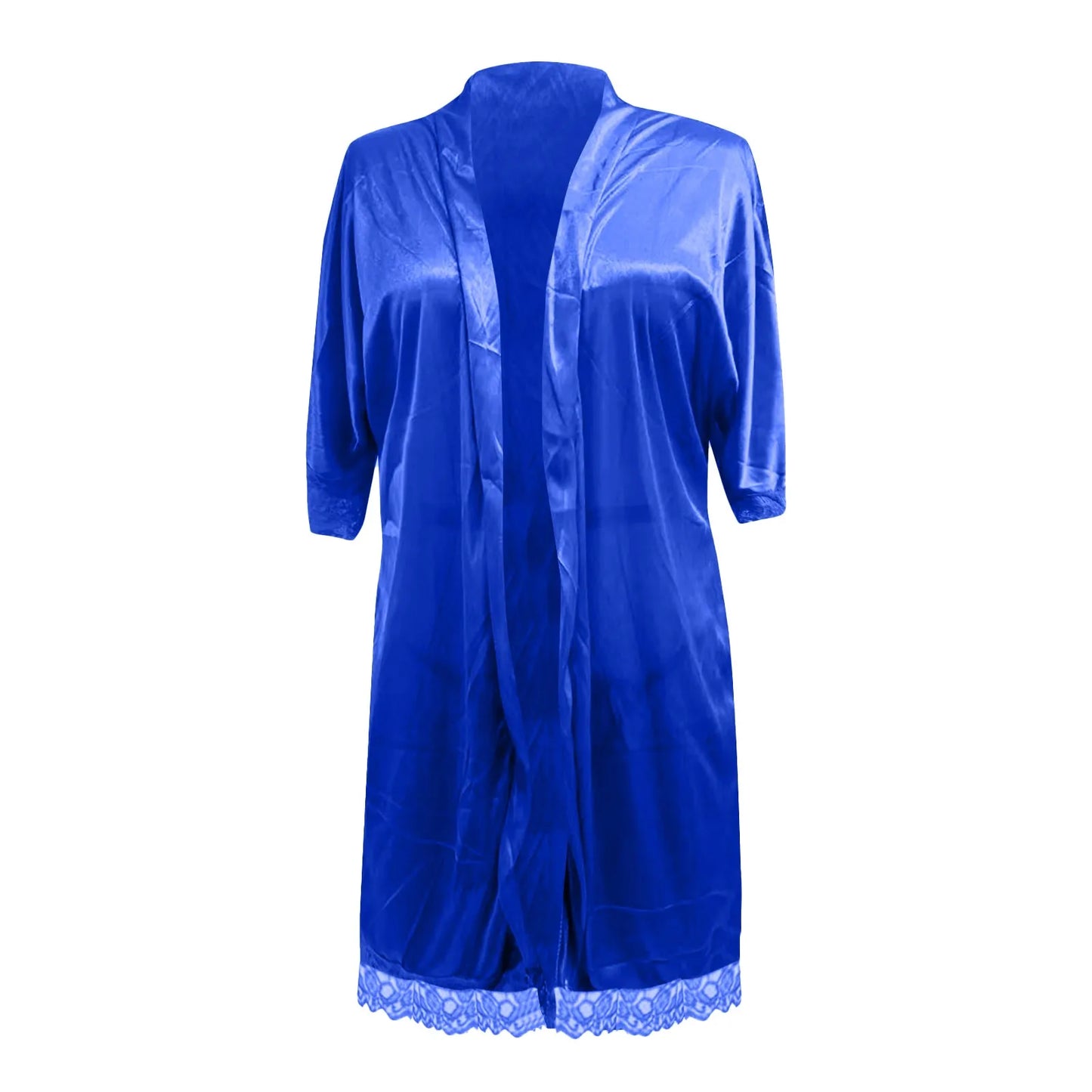Sexy Lace Satin Robe For Women Wedding Kimono Drawstring Waist Solid Color Sleepwear Bathrobe With Pockets Women's Lingerie