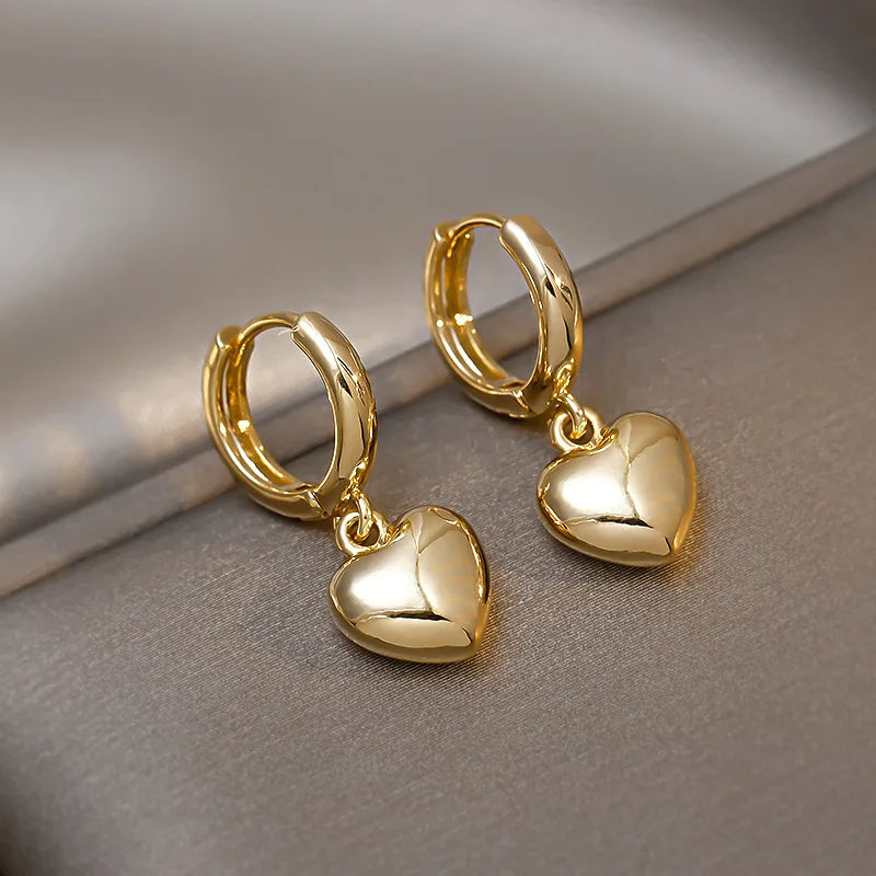 Simple Design Gold Color Love Heart Dangle Earrings For Women Exquisite Young Girls Peach Circle Round Drop Earring Jewelry N559