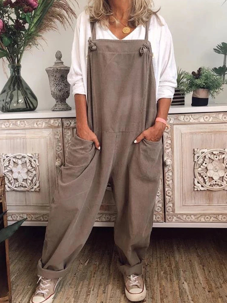 Vintage Overalls Summer Women Adjustable Pocket Wide Leg Pant Jumpsuits Kitchen JYFS-JY1908