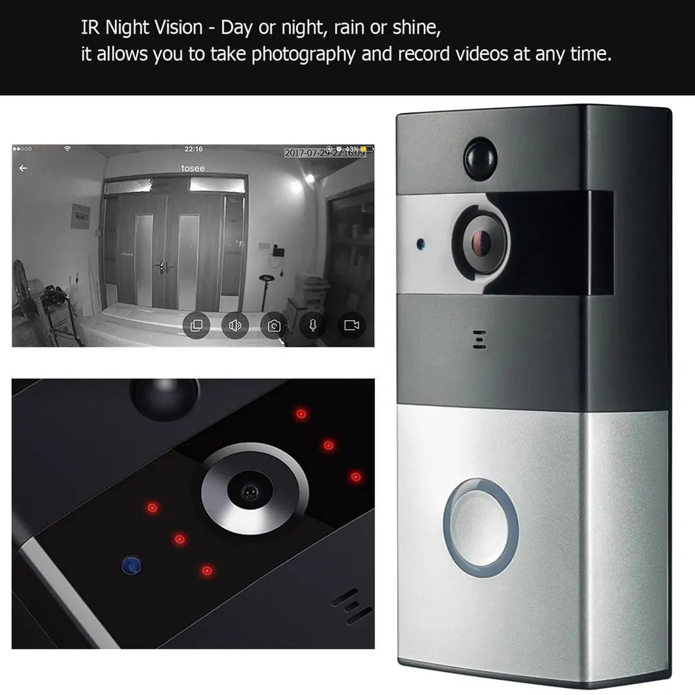 Wireless Wifi Video Doorbell 1.0MP Camera Night Two-way Audio Intercom Waterproof PIR Motion Detection Doorbell