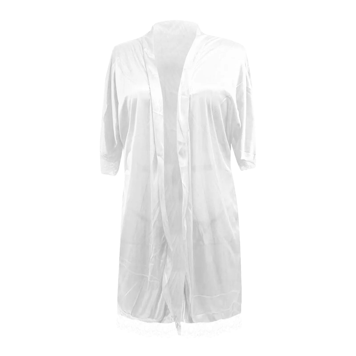 Sexy Lace Satin Robe For Women Wedding Kimono Drawstring Waist Solid Color Sleepwear Bathrobe With Pockets Women's Lingerie