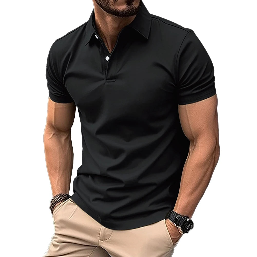 Mens Short Sleeve Shirt Office Button Collar T Shirt Muscle Blouse Tops Tee